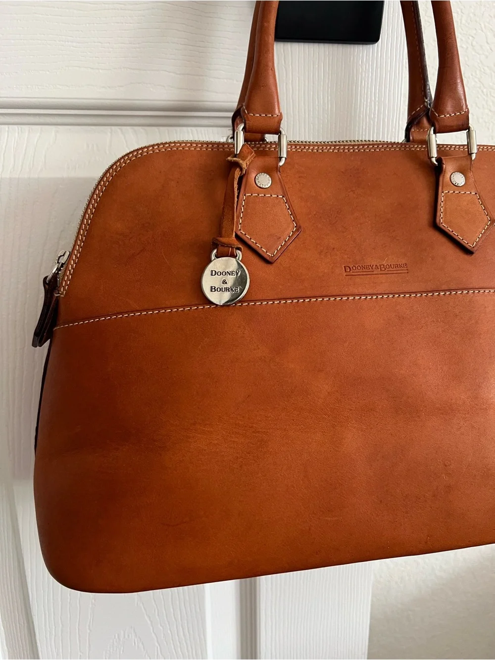 Dooney & Bourke Cognac Leather Satchel, Vintage Made in Italy